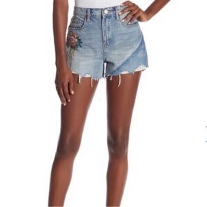Blank NYC Blue Embroidered Jean Shorts